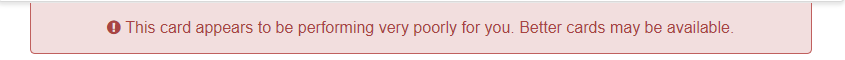 Your card is performing very poorly alert