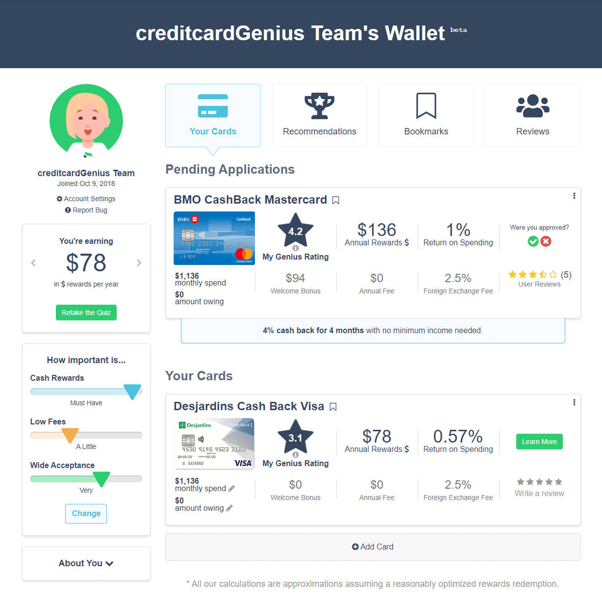 Your creditcardGenius Dashboard