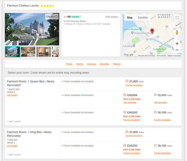 Typical Aeroplan hotel booking
