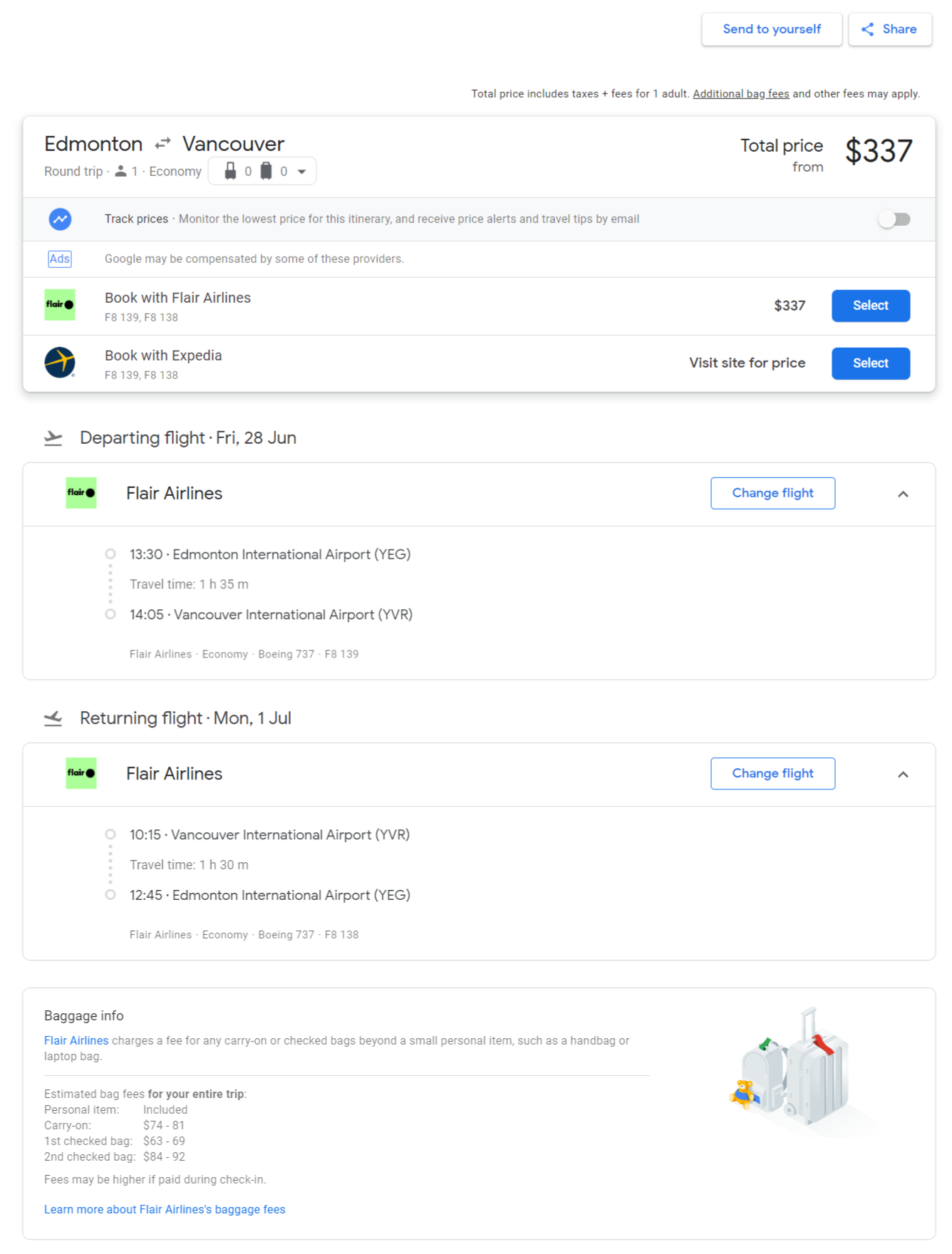 Google Flights Canada