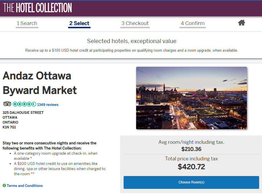 Amex Hotel Collection Ottawa example