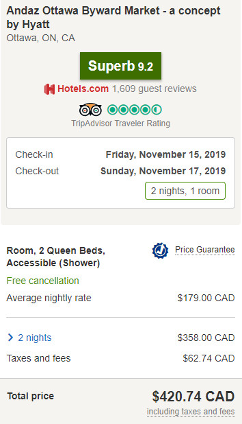 Hotels.ca Ottawa example