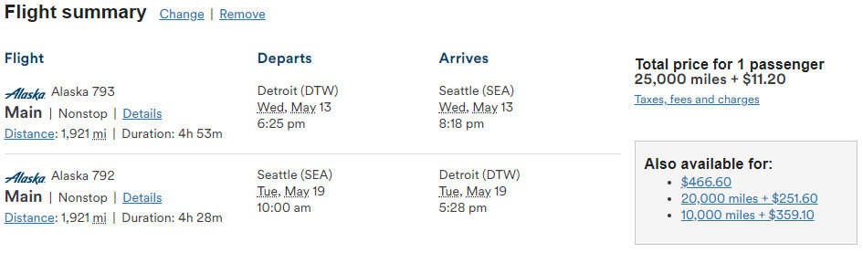 Alaska Airlines flight redemption