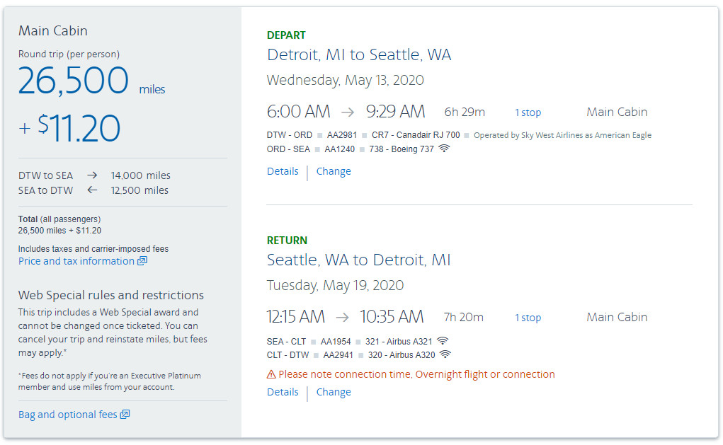 American Airlines flight redemption