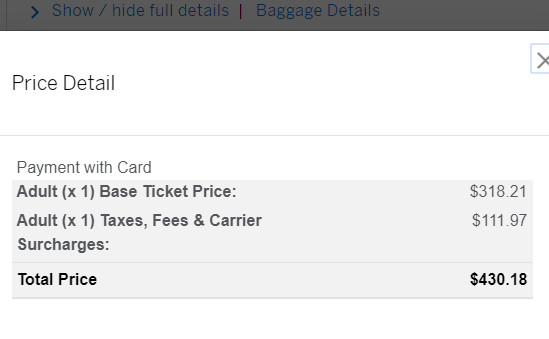 Air Canada flight price breakdown