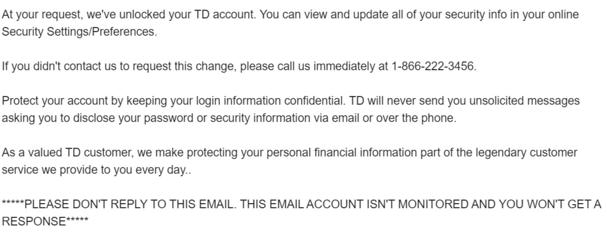 TD account email alert