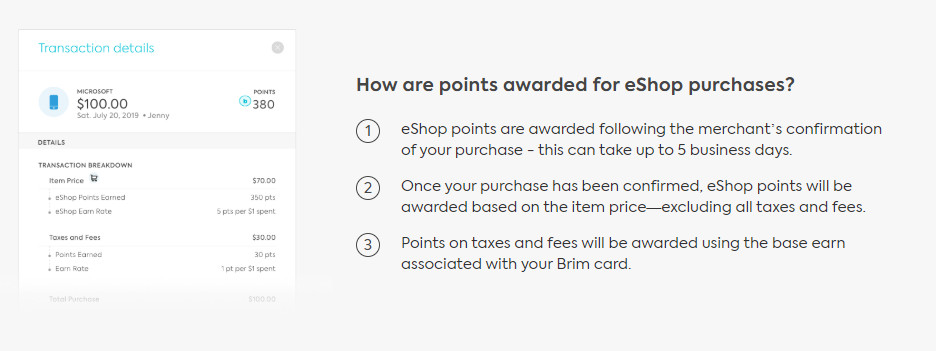 How you earn points with the Brim eShop