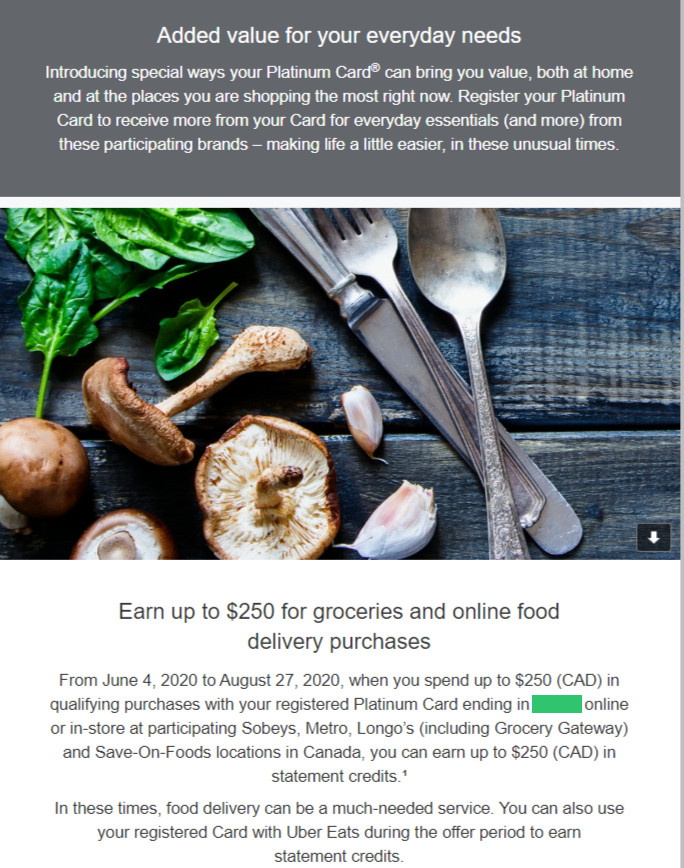 Amex Platinum card grocery offer
