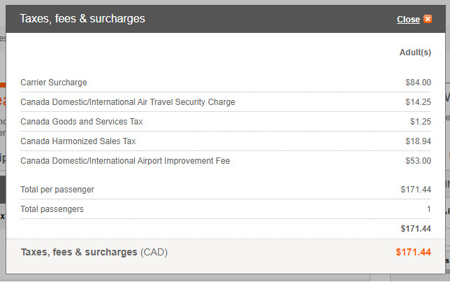 Example of New Aeroplan Taxes and Fees