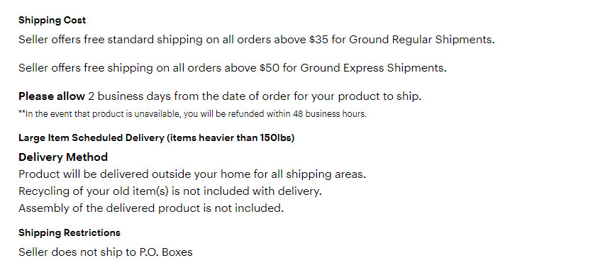 Best Buy shipping policy