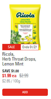 Ricola Lozenges at Loblaws Pharmacy