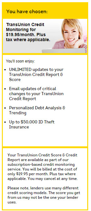 Credit Monitoring Plan Details provided by TransUnion Credit Reporting Agency