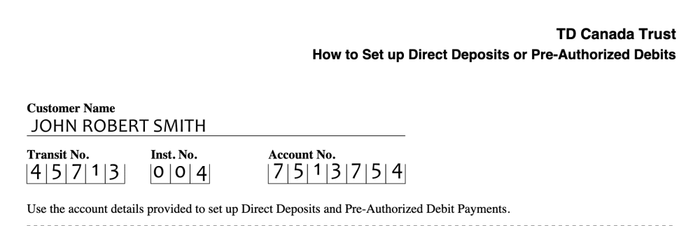 how to set up direct deposit td canada