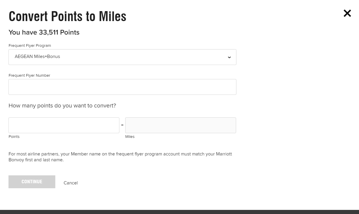 Converting Marriott Bonvoy points to airlines partners