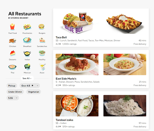 Example of DoorDash restaurants