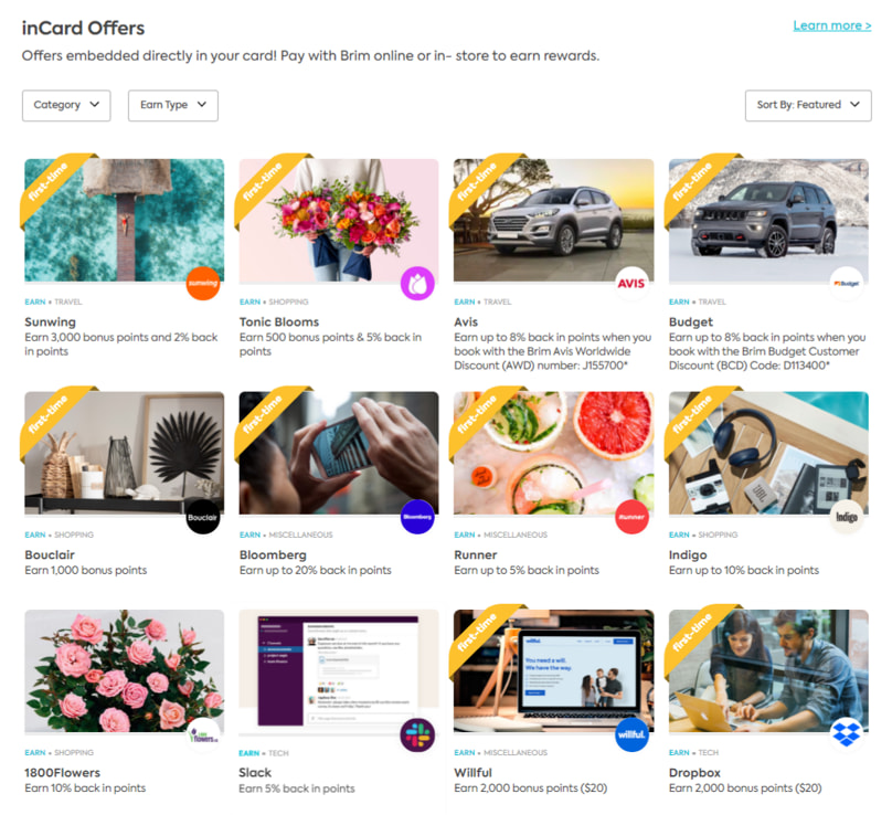 Example of Brim Rewards Incard offers