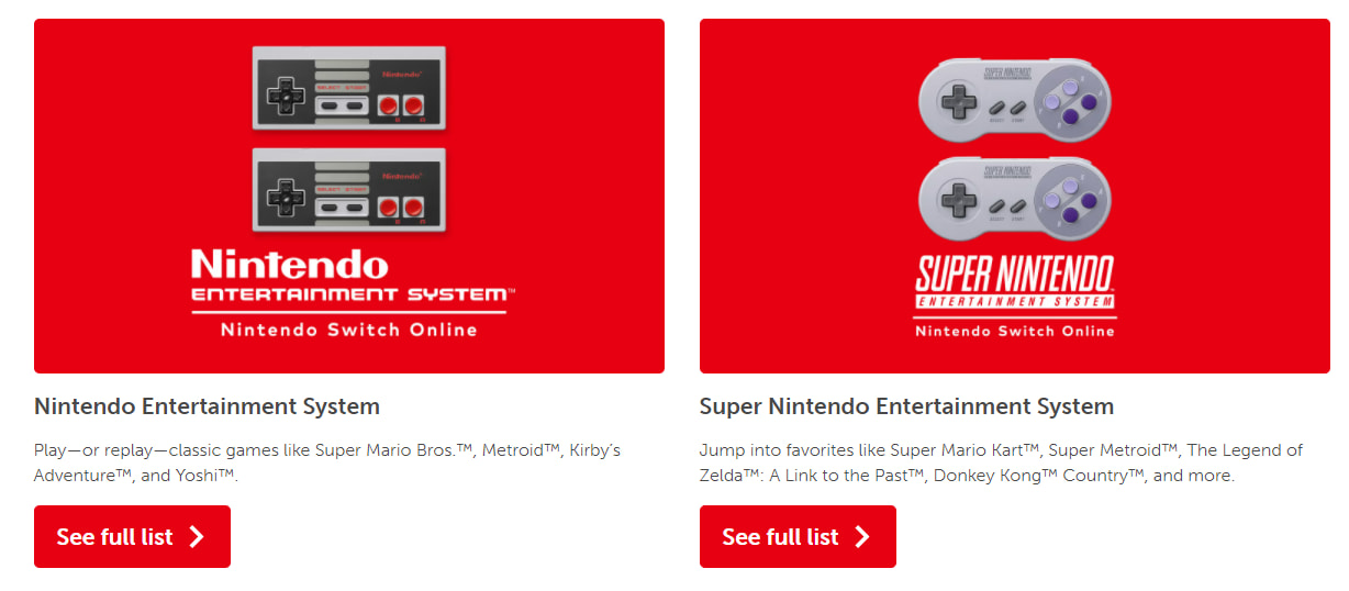 Nintendo Switch Online retro game systems