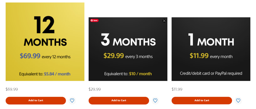 PlayStation Plus monthly pricing options