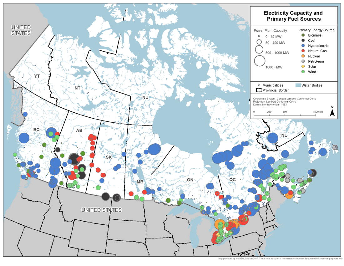 Where electricity is produced in Canada