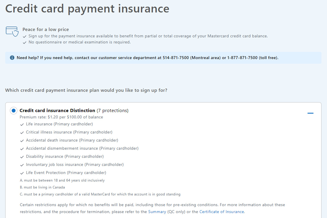 National Bank credit card payment insurance
