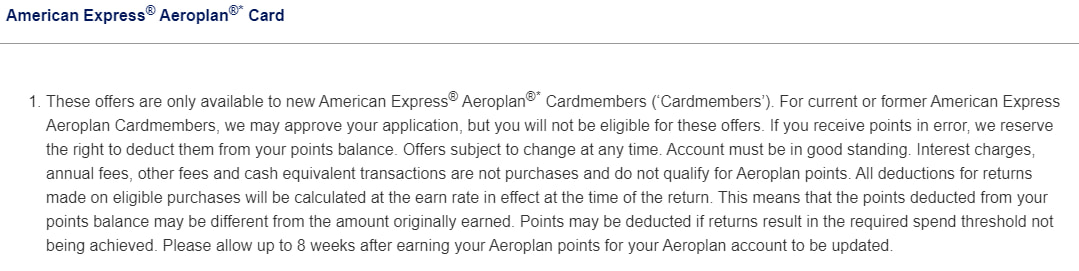 Terms on Amex Aeroplan credit cards
