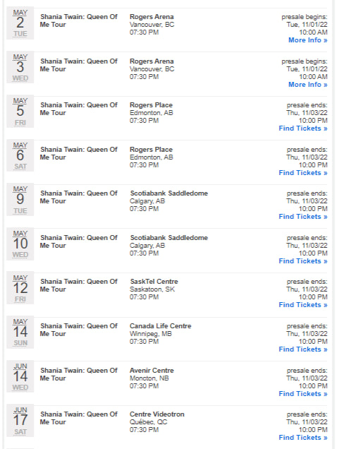 Sample listing of Amex presale tickets