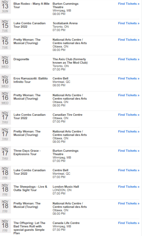 Sample listing of Amex reserved tickets