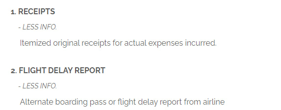 Document requirements for Amex flight delay insurance