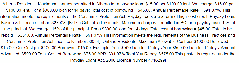 Terms on Focus Cash payday loans