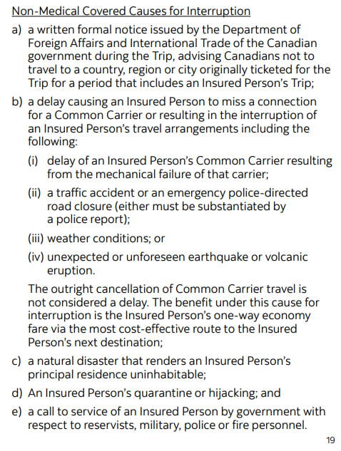 Criteria to claim trip interruption with the Scotia Passport Visa Infinite