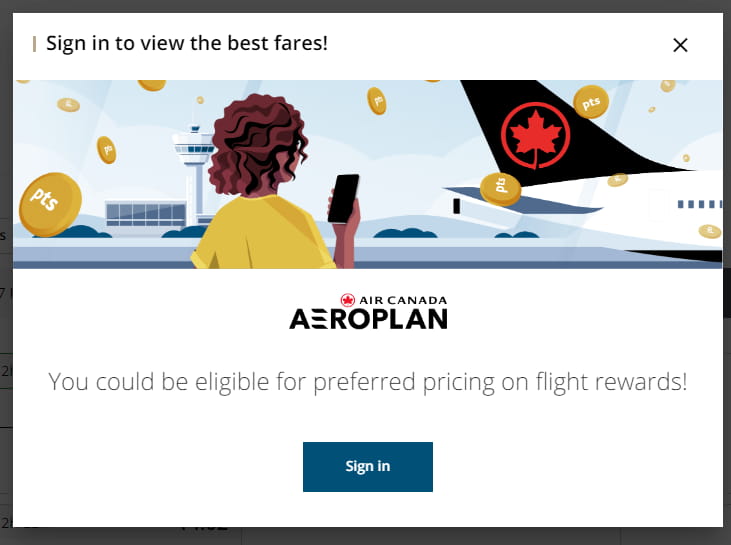 Notice about Aeroplan Preferred Pricing
