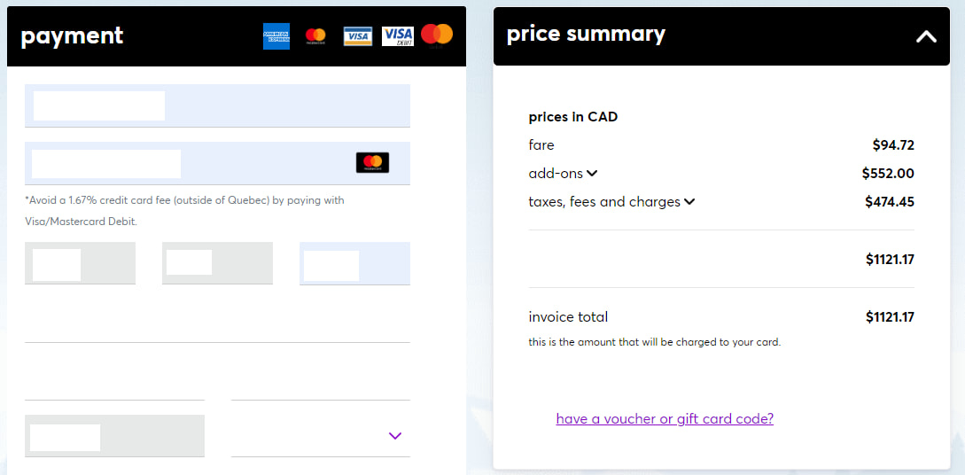 World Elite Mastercard credit card fee on Flair Airlines