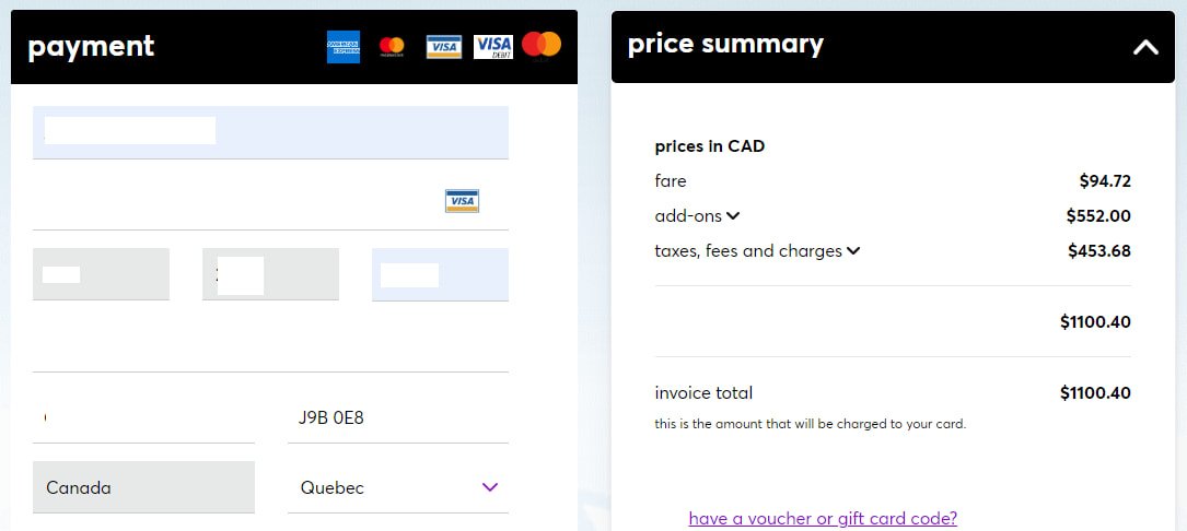 Quebec credit card fee on Flair Airlines