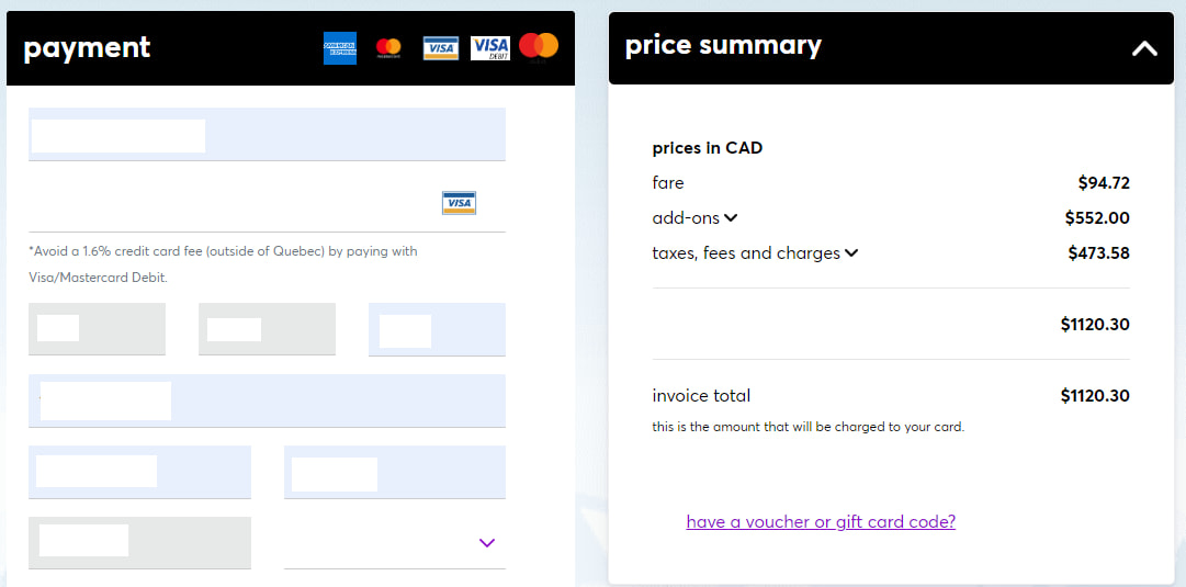 Visa Infinite credit card fee on Flair Airlines