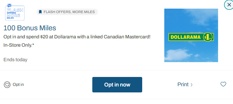 Dollarama Air Miles Mastercard offer