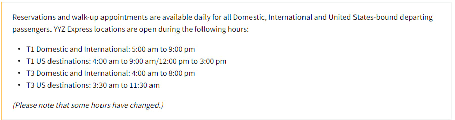 Times allowed for YYZ express security bookings