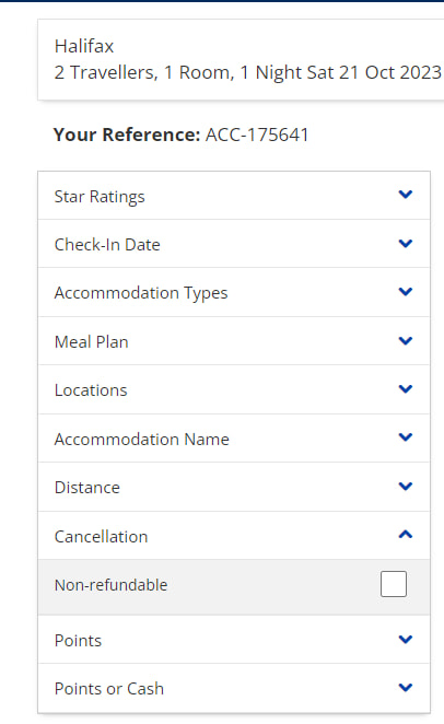 Filter for MBNA Rewards hotel search