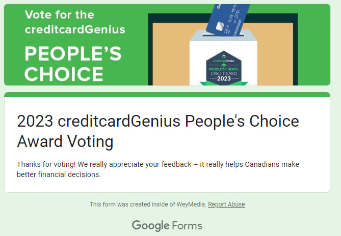 Ballot cast for the creditcardGenius People's Choice award