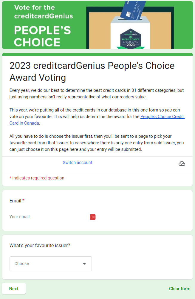 Voting for the creditcardGenius People's Choice award