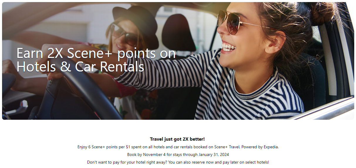 Bonus Scene+ points for car rental and hotel bookings