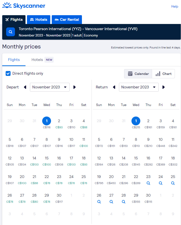 Skyscanner Calendrier 