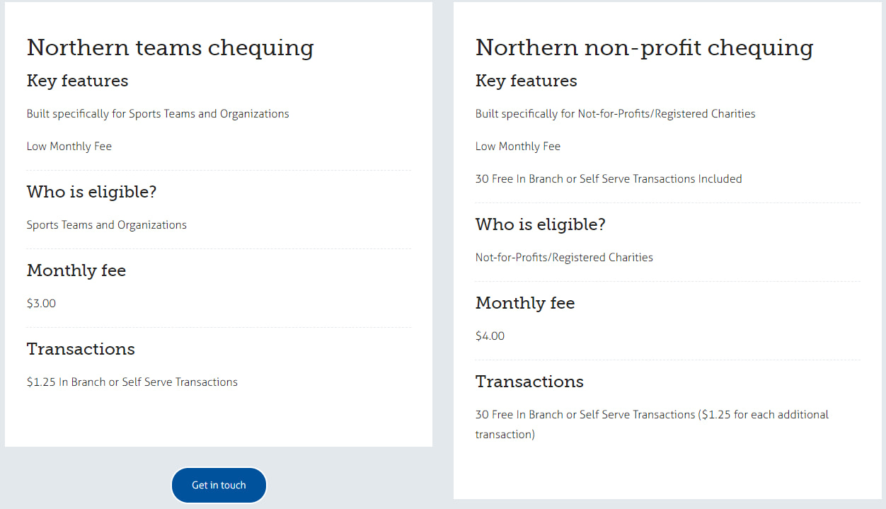 Details on Northern Credit Union specialty business chequing accounts