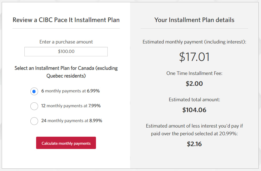 CIBC Pace It Installment plans