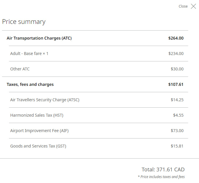 WestJet costs for flight from Winnipeg to Toronto