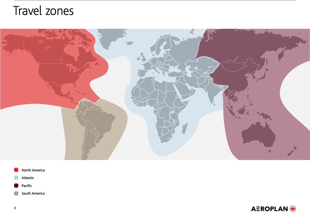 Aeroplan travel zones map