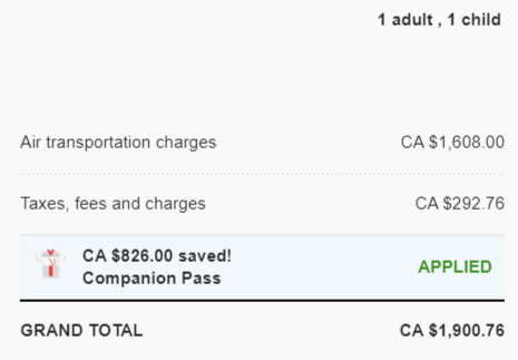 Savings of flex fare using Companion Pass between Charlottetown and Liberia