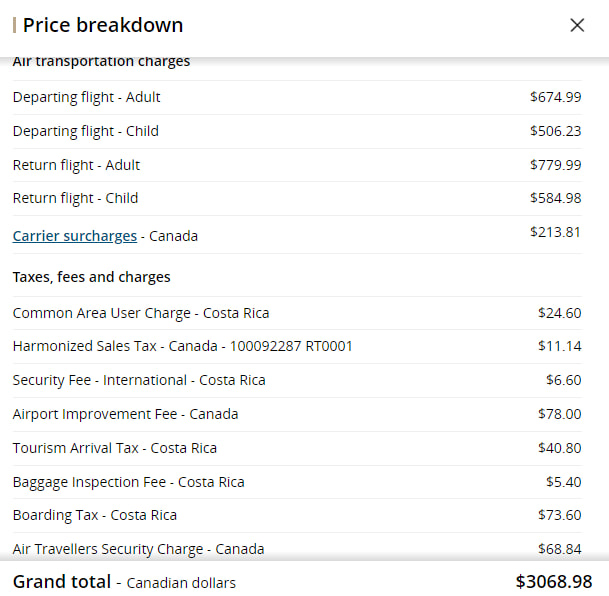 Cost of flex fare between Charlottetown and Liberia