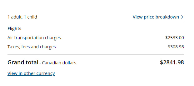 Cost of standard fare between Charlottetown and Liberia