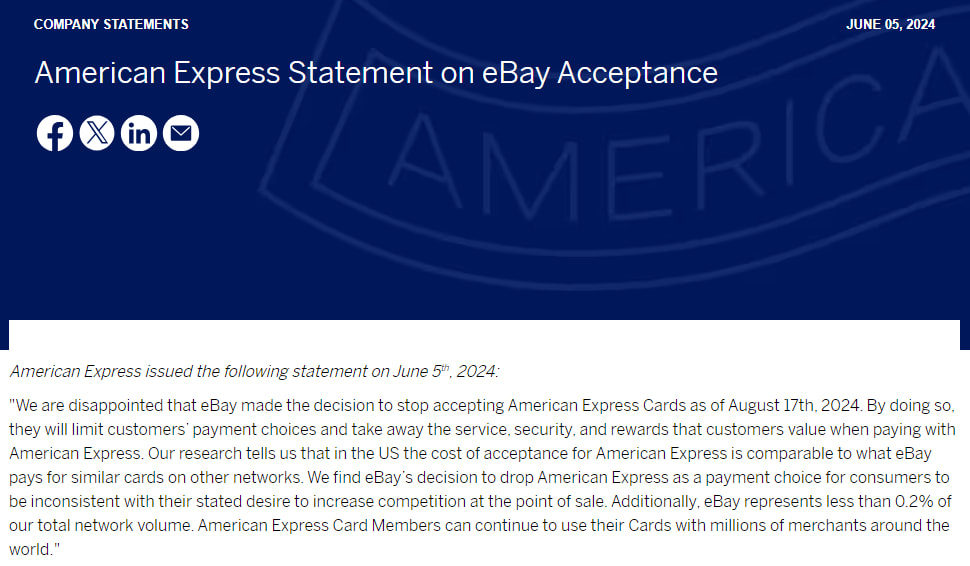 Statement from Amex on eBay