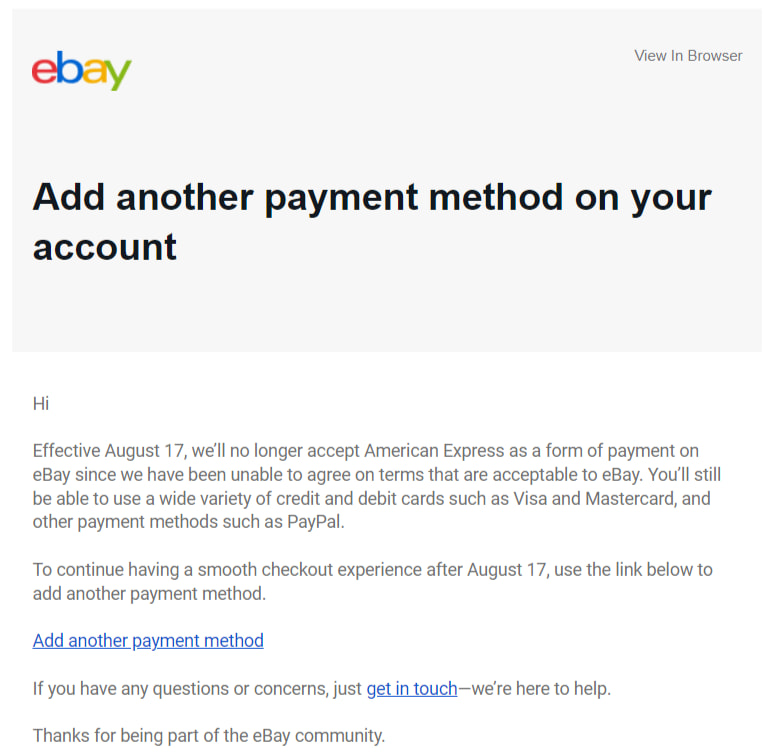 Statement from eBay on American Express